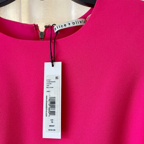 NWT RARE FIND! Alice + Olivia Hot Fuschia Pink Puff Sleeve Mini Dress Size 10 - Picture 7 of 7